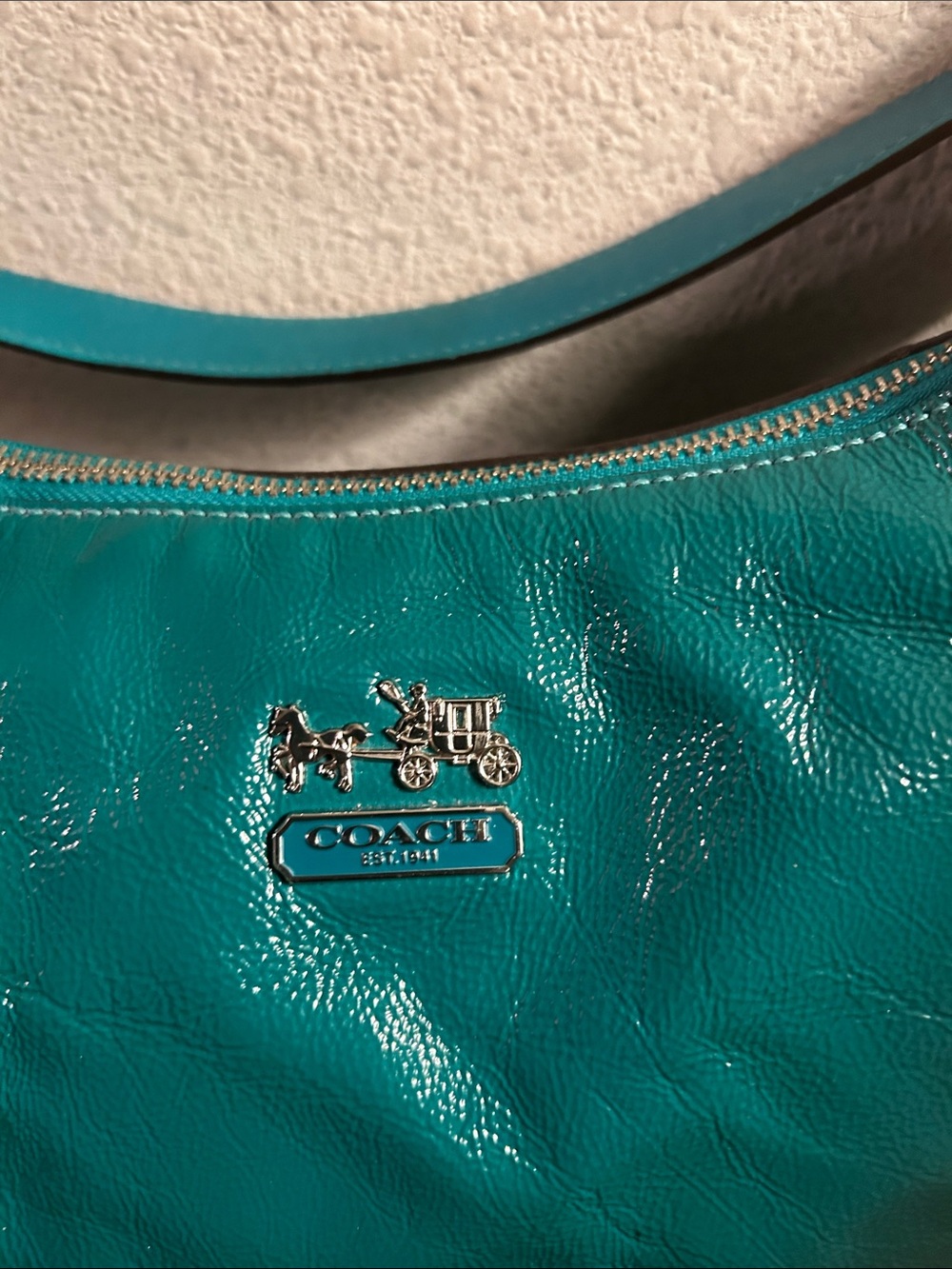 Coach Teal Leather Shoulder Hobo with Silver Hardware - Picture 2 of 9
